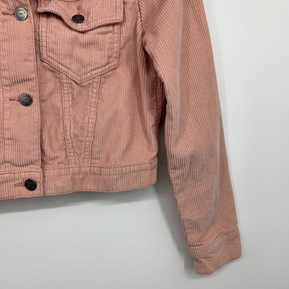 Hollister Jacket Corduroy Pink Ribbed Button Front Cropped - Picture 5 of 10